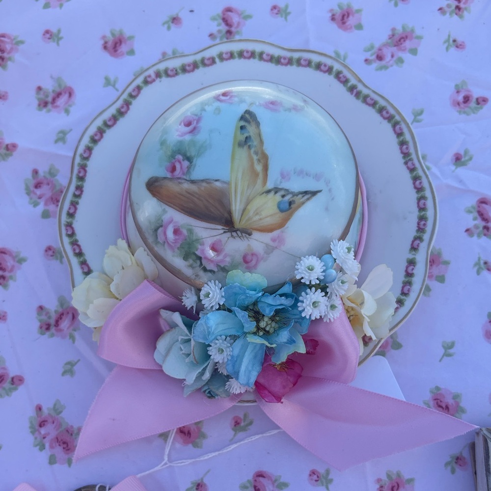 Hand Painted Butterfly Trinket Box with Floral Accents with hangers